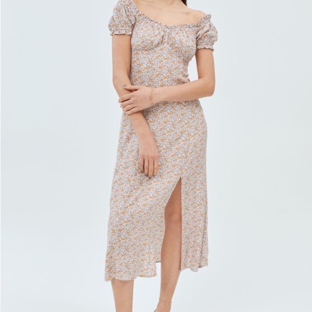H&M Floral Long Puff Sleeve Dress with Slit